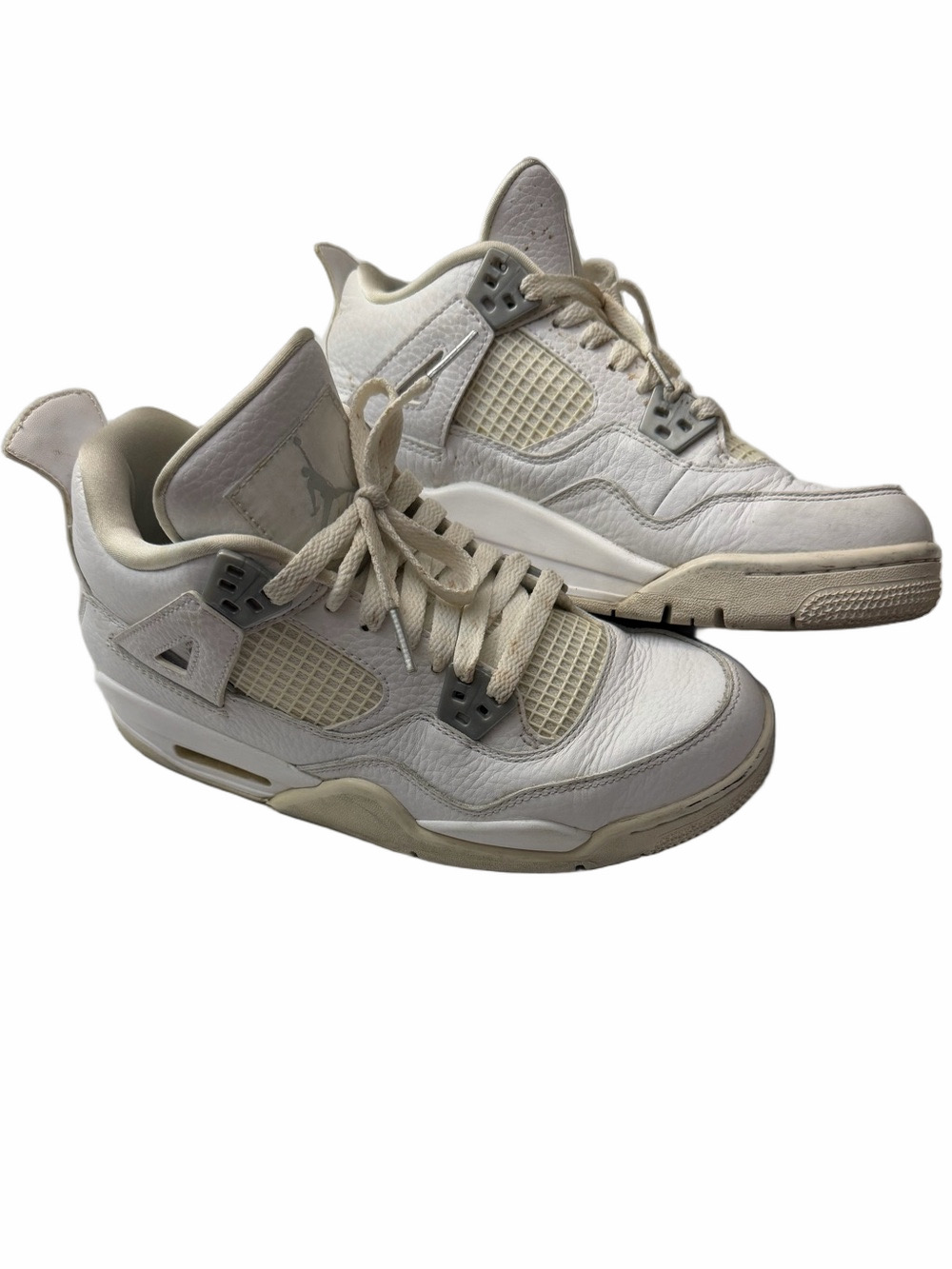 Nike Jordan 4 White Leather Pure Money Sporty Sneakers Size 5.5Y Unisex Boy Girl